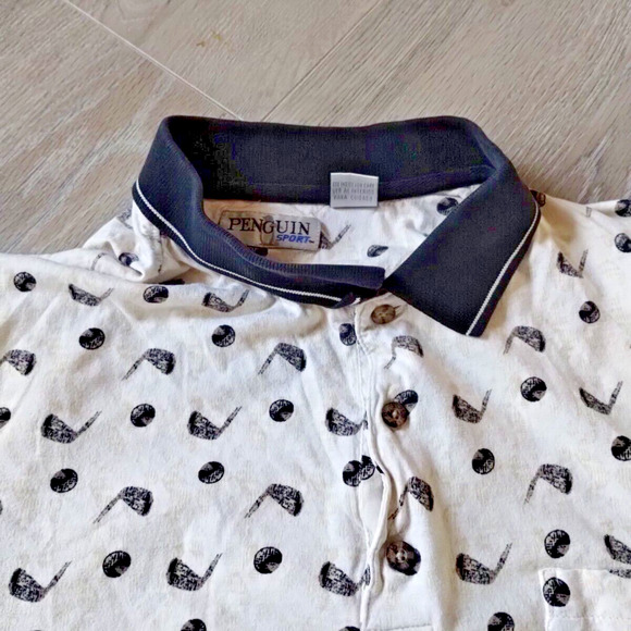 VINTAGE Penguin Sport Polo Mens XL Golf Club Balls All Over Print Short Sleeve - Picture 2 of 9
